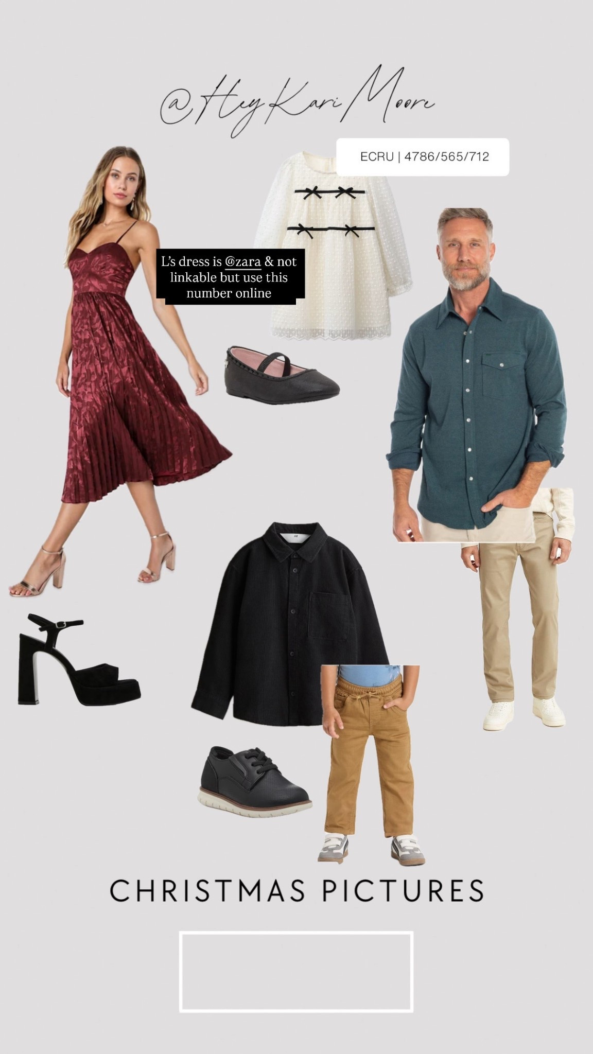 What we wore for Christmas pictures! 
Everything is linked except L’s dress - it’s Zara so just type those numbers in online.