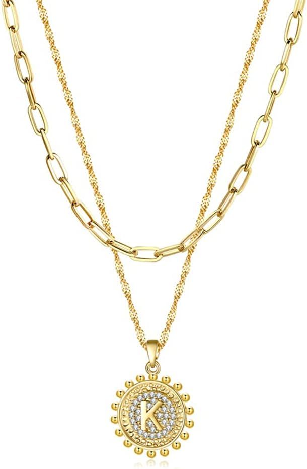 Slvoefi Dainty Layered Initial Necklaces for Women, 14K Gold Plated Paperclip Chain Necklace Simp... | Amazon (US)