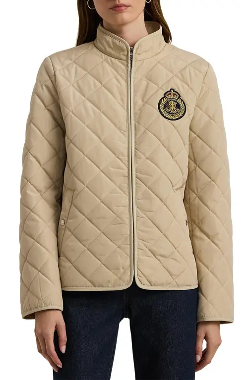 Lauren Ralph Lauren Crest Logo Quilted Jacket in Explorer Sand at Nordstrom, Size X-Large | Nordstrom