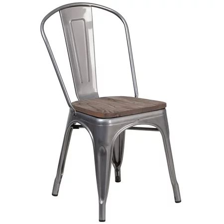 Flash Furniture Clear Coated Metal Stackable Chair with Wood Seat | Walmart (US)
