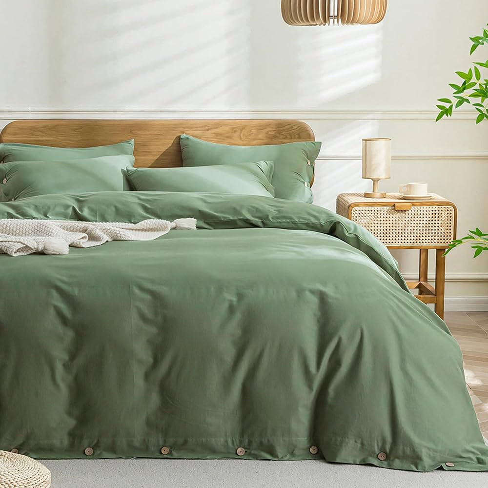 JELLYMONI Green Duvet Cover King Size - 100% Washed Cotton Linen Like Textured Comforter Cover, 3... | Amazon (US)