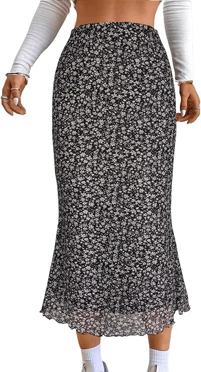 Avanova Women Mesh High Waisted Midi Mermaid Skirts Summer Casual Flowy Long Skirt | Amazon (US)