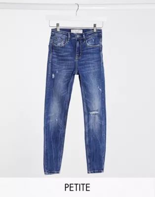 Stradivarius Petite – Blaue, enge Jeans mit hoher Taille | ASOS (Global)