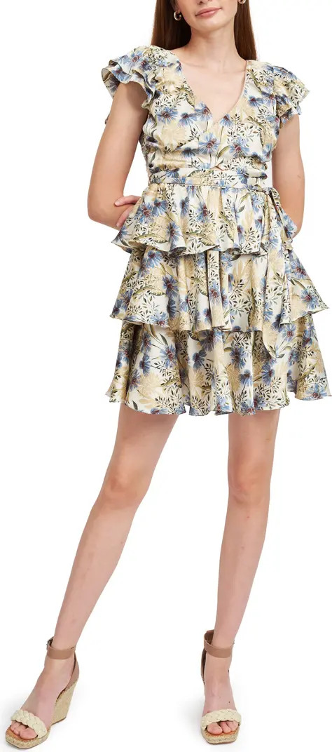 Dahlia Floral Tiered Cap Sleeve Back Cutout Minidress | Nordstrom