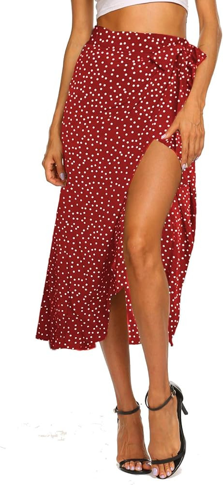 Newchoice Women's Boho Leopard Skirt High Low Split Summer Beach Midi Wrap Skirts | Amazon (US)