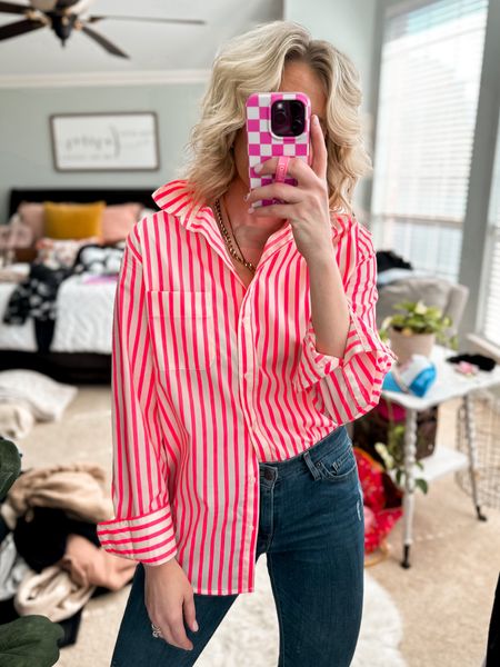 The best striped button down from Target 🎯 only $25 and comes in other colors 
Fits tts and wearing a small 

#LTKfindsunder50 #LTKstyletip #LTKworkwear
