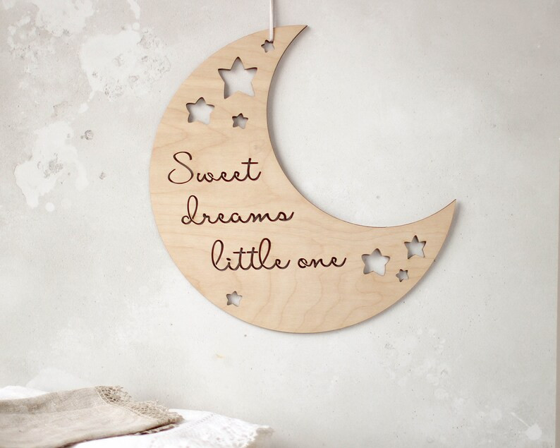 Moon and Stars Nursery Decor - Sweet Dreams Little One Sign - Nursery Sign - Wooden Sign - Moon a... | Etsy (UK)