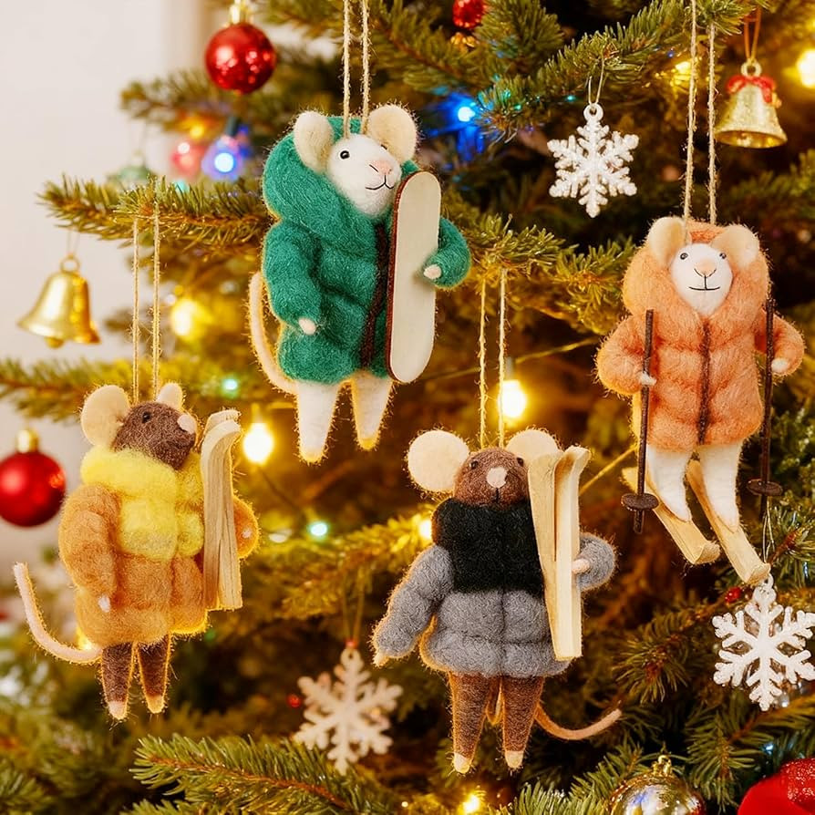 Set of 4 Christmas Felt Skiing Mice Ornaments, 4.7" Mini Winter Hanging Wool Mouse Figurines, Tie... | Amazon (US)