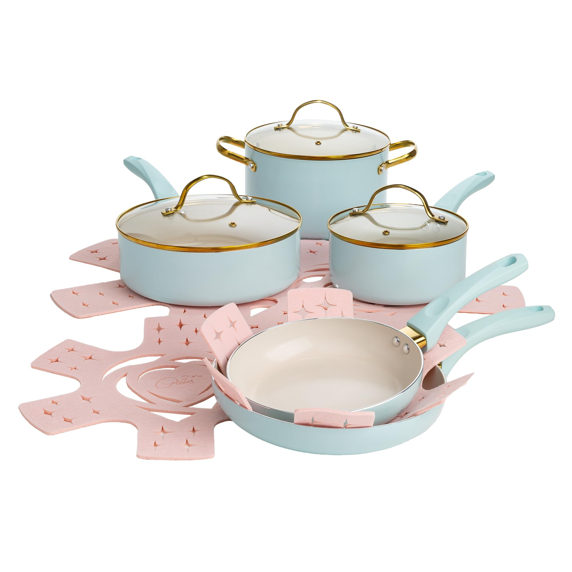 Paris Hilton Epic Nonstick Pots and Pans Set, Multi-layer Nonstick Coating, Tempered Glass Lids, Soft Touch, Stay Cool Handles, Made without PFOA, Dishwasher Safe Cookware Set, 12-Piece, Aqua | Amazon (US)