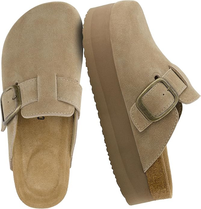 CUSHIONAIRE Women's Granola *Previous Buckle Issue Fixed* Genuine Suede Cork Footbed Platform Clo... | Amazon (US)
