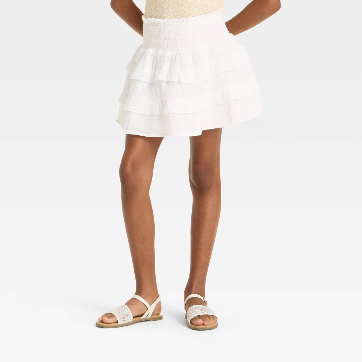 Girls' Smocked Ruffle Skirt - Cat & Jack™ White XS | Target