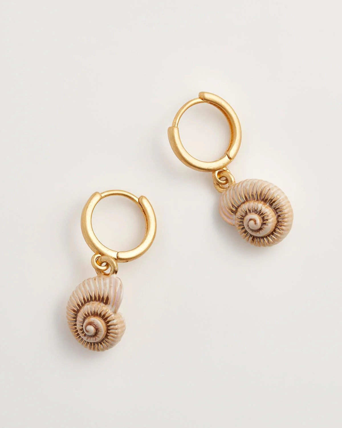 Sea Snail Shell Worn Gold Huggie Hoops | Fable England