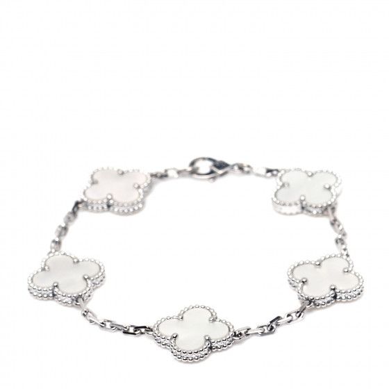 VAN CLEEF & ARPELS 18K White Gold Mother of Pearl 5 Motifs Vintage Alhambra Bracelet | FASHIONPHI... | Fashionphile
