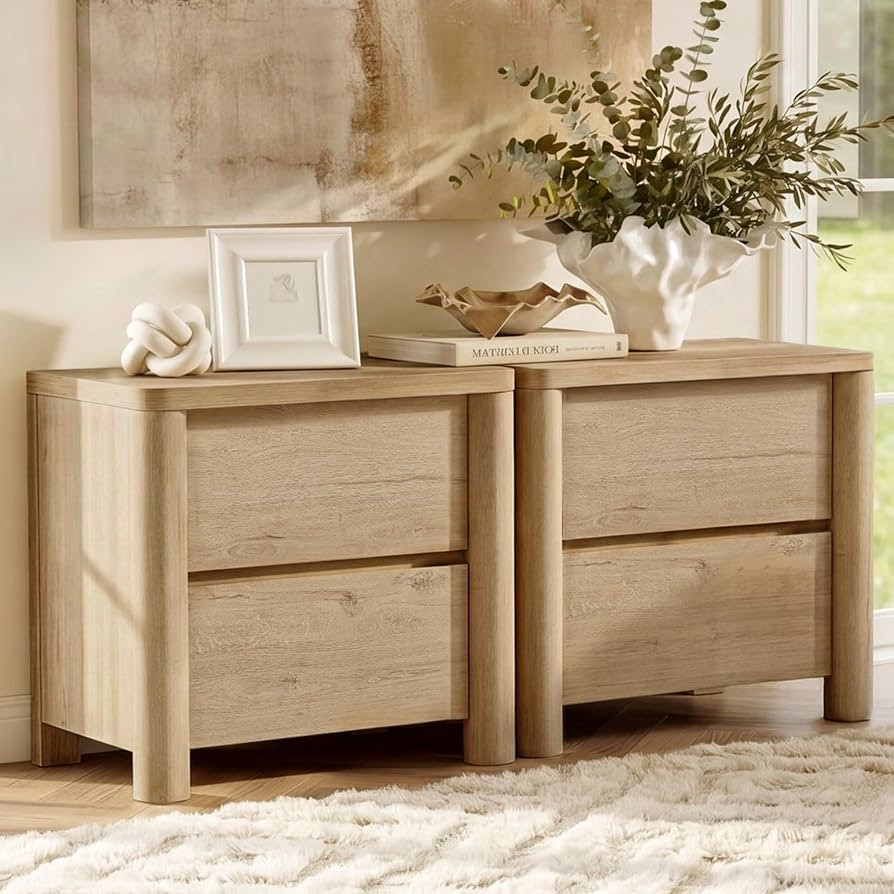 ModernMate Nightstands Set of 2, 26" Night Stand with 2 Drawers, Large Bedside Table with Thick T... | Amazon (US)