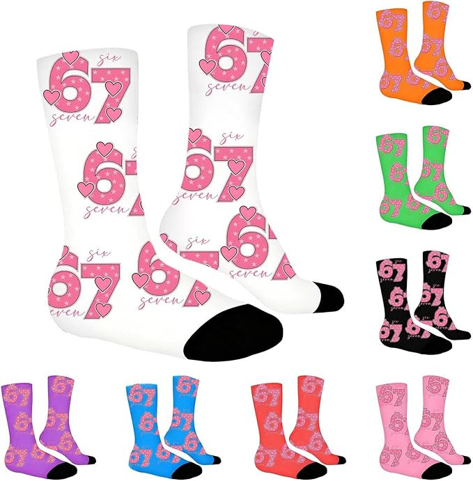 67 Socks Kids Valentines Novelty Six Seven Love Heart Print Cozy Holiday Funny Number 6 7 Sock fo... | Amazon (US)