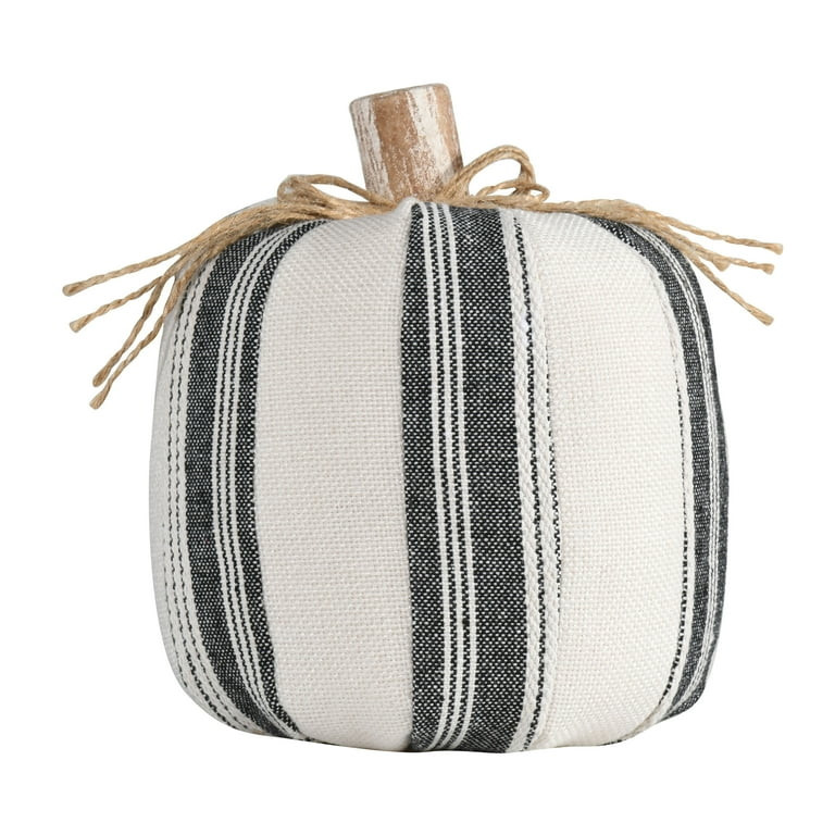 Way To Celebrate Harvest Fabric Pumpkin Tabletop Decor, Black Stripe - Walmart.com | Walmart (US)