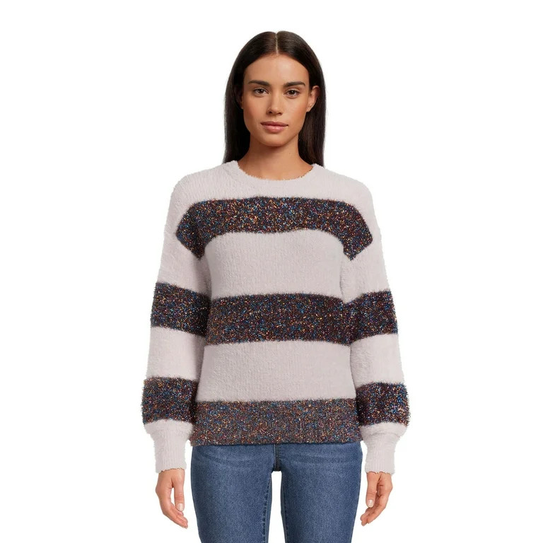 99 Jane Street Women's Metallic Stripe Pullover Sweater with Long Sleeves, Sizes S-3XL | Walmart (US)