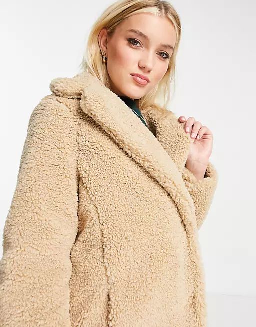 New Look borg coat in camel | ASOS (Global)