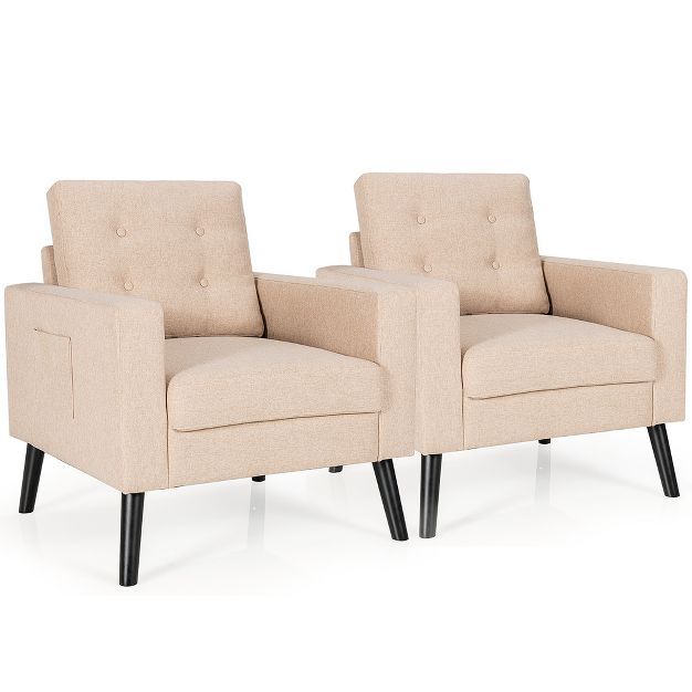 Costway Set of 2 Accent Armchairs Upholstered Single Sofa Chairs w/ 2-Side Pockets Navy | Target
