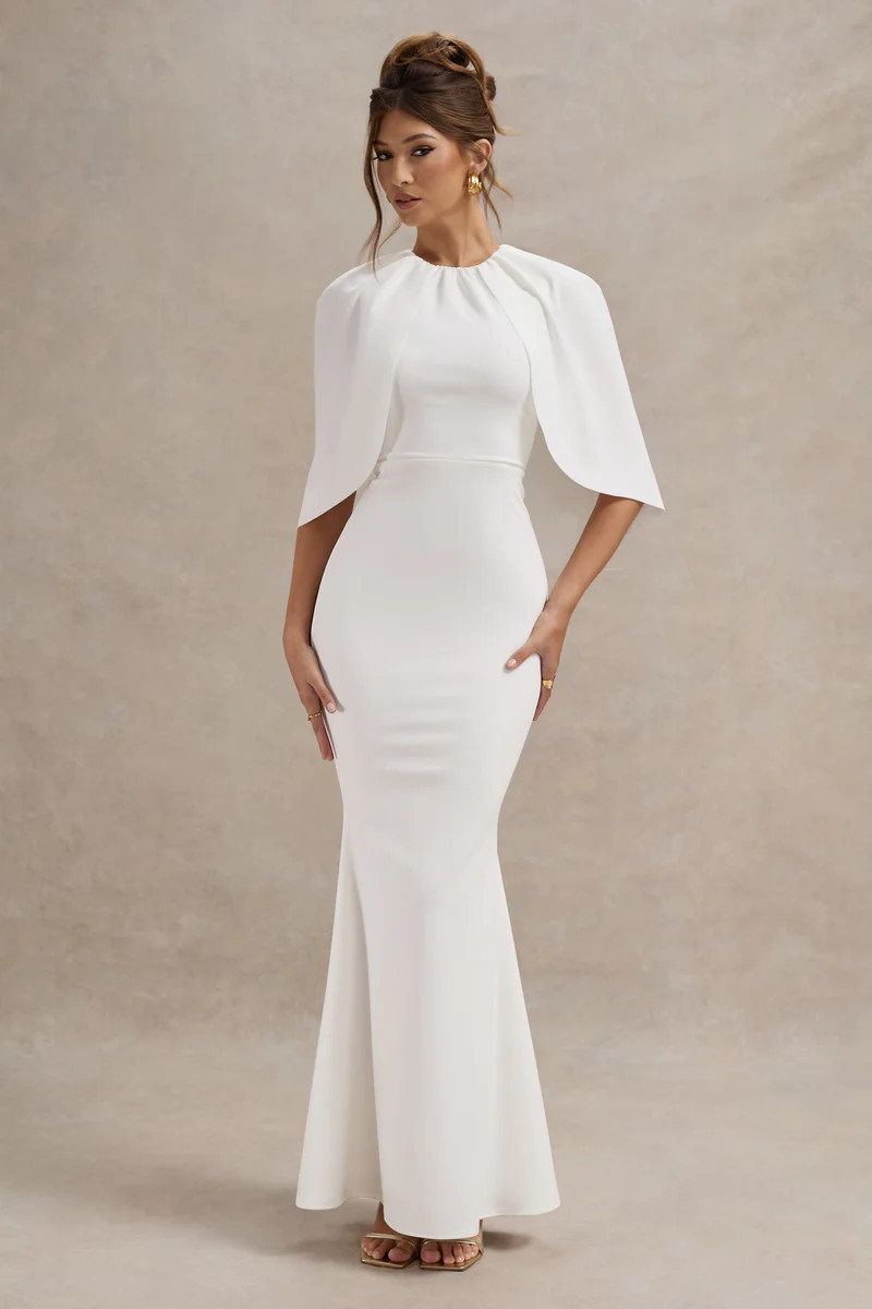 Kianne | White Draped Short-Sleeve Maxi Dress | Club L London