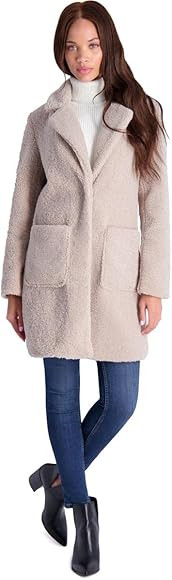 French Connection Teddy Faux Shearling Coat for Women-Open Front Lapel Midi Coat | Amazon (US)