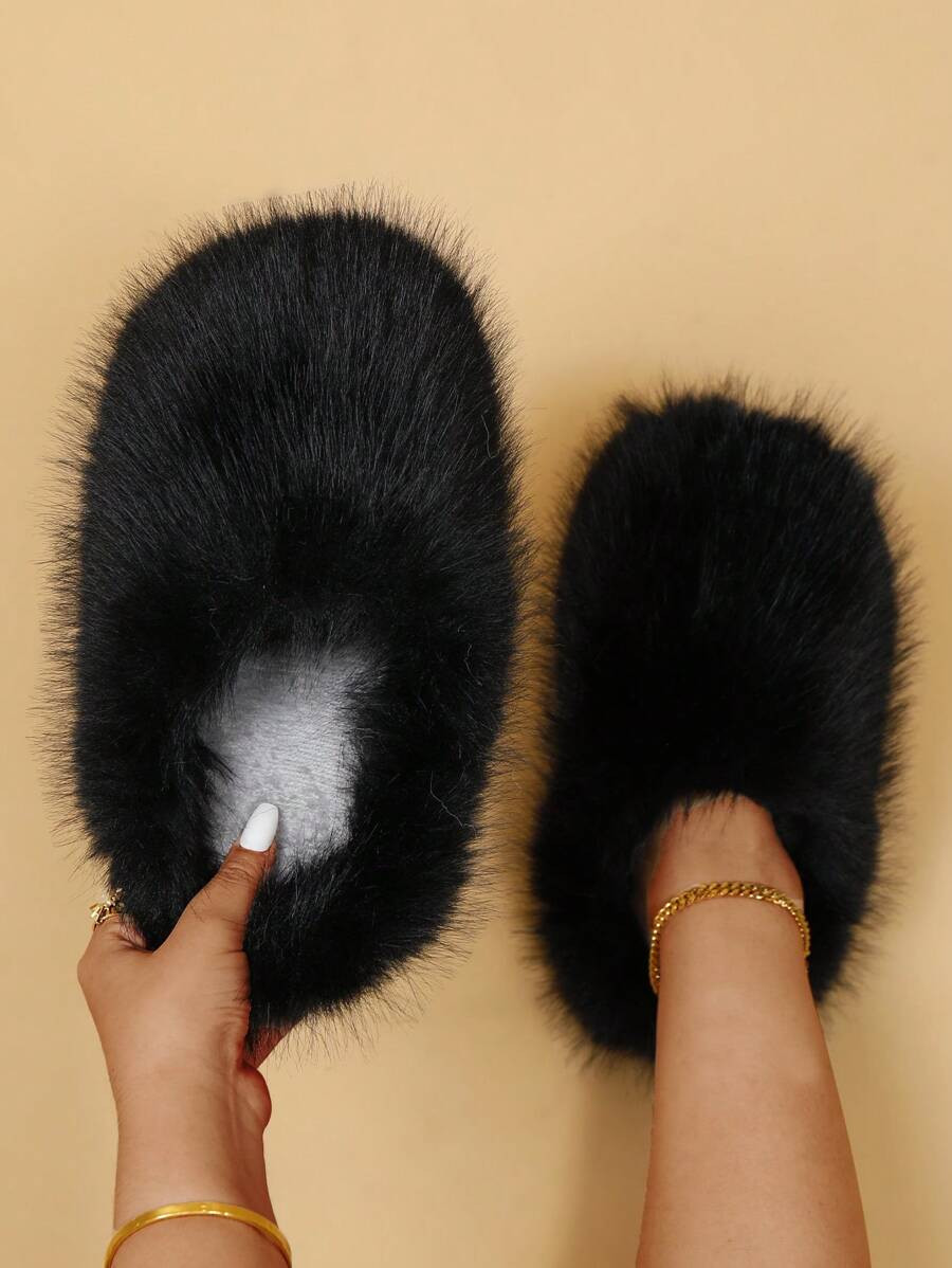 Fall/Winter Women's Spring Thermal Lined Indoor Home Slippers, Silent And Warm, Large Size, Fluff... | SHEIN