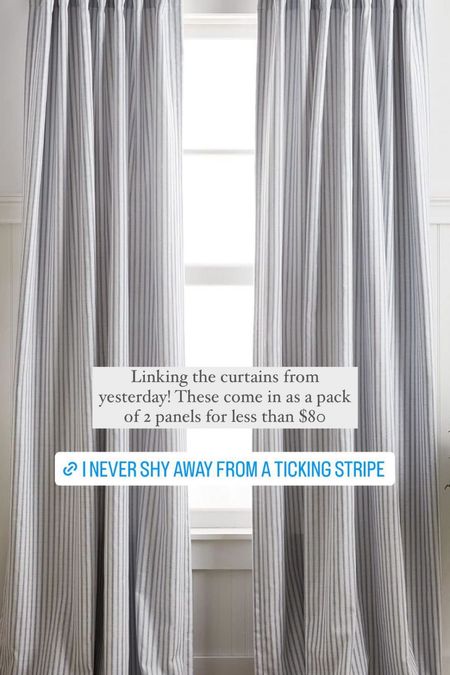 These ticking stripe curtains are so classic! And you can’t beat the price!

#LTKstyletip #LTKfindsunder100 #LTKhome