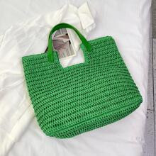Large Capacity Straw Bag Vacation Green | SHEIN