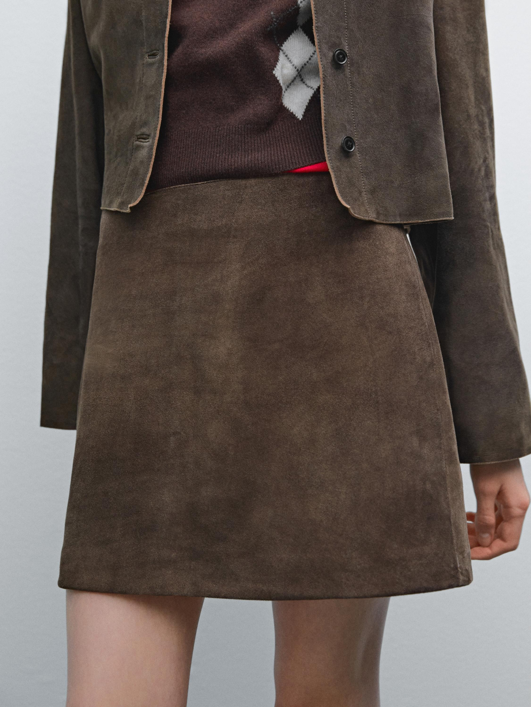Suede leather mini skirt | Massimo Dutti UK