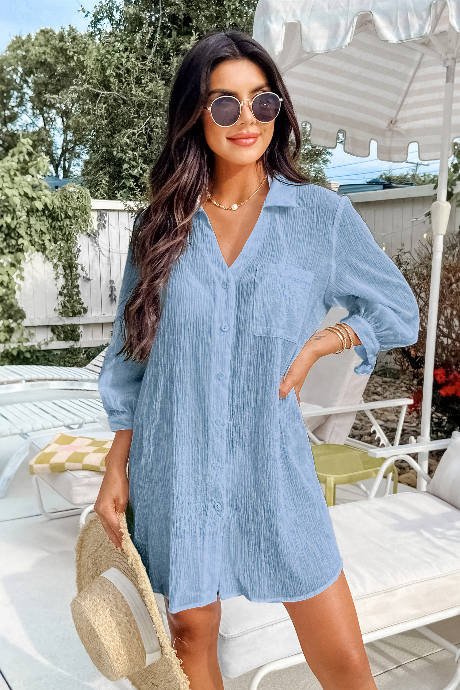 Clear Day Blue Cover-Up Mini Dress | Cupshe US