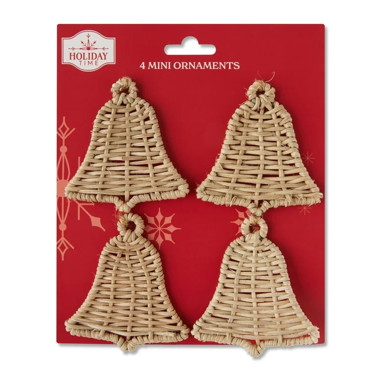 Mini Natural Woven Bell Christmas Ornaments, 4 Count, by Holiday Time | Walmart (US)
