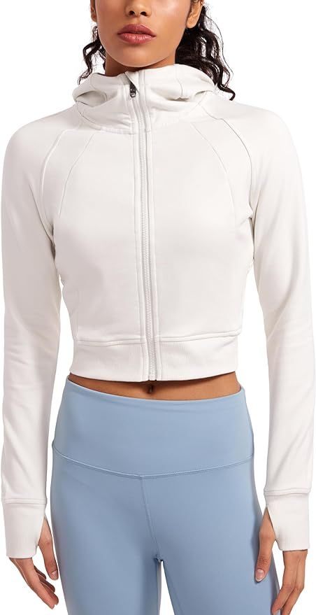 CRZ YOGA Womens Fleece Zip Up Cropped Hoodie Workout Jacket Athletic Casual Long Sleeve Sweatshir... | Amazon (US)