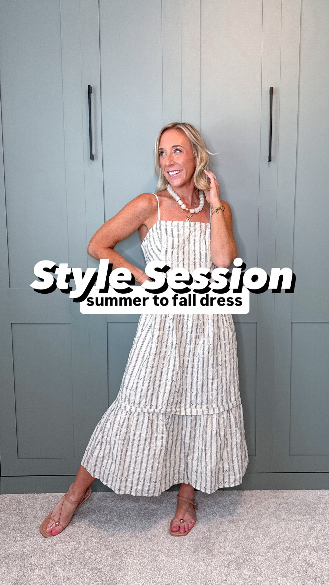 Style Session - summer to fall dress
* Lace-Hem Wide Leg Pants - size XS. 9 colors.
* White Tank - size XS. 23 colors.
* Sandals - tts
1. Sleeveless Eyelet Cotton Midi Dress - size Small, needed an XS (accidently ordered the wrong size - definitely go TTS!). $29.89.
2. Ribbed Scoop Neck Tee with Short Sleeves - size XS. $12.98. 7 colors.
3. Chunky Beaded Necklace - 24 colors.
4. Brown Sandals - tts.
5. Suede & Leather Tote Bag - 3 colors.
6. Classic jean jacket - size small. 50% off.
7. Woven Flats - tts. 2 colors.

Would be a cute teacher dress too!

#LTKgrwm #LTKSeasonal #LTKOver40