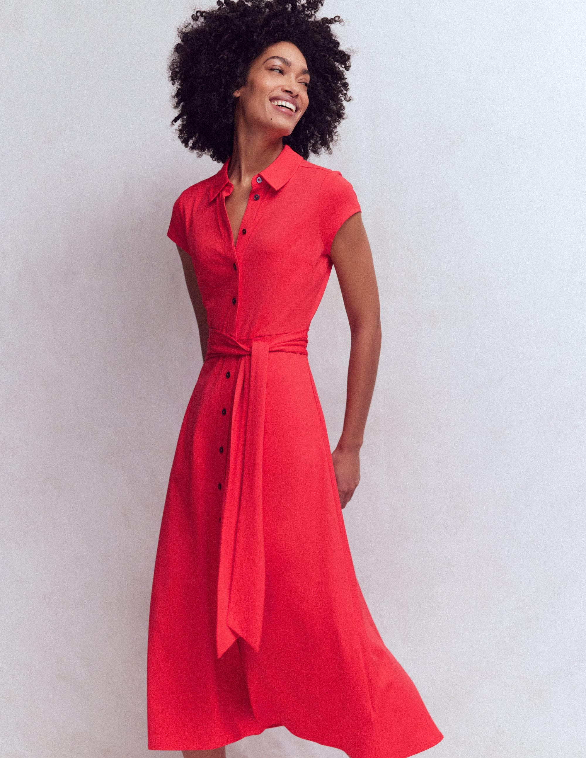 Marcia Jersey Shirt Dress-Cognac and Ivory Stripe | Boden (US)