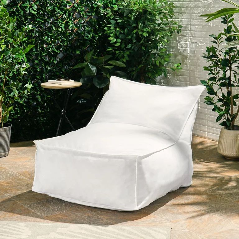 Noble House Kyria Outdoor 3 ft Fabric Bean Bag Chair, White | Walmart (US)