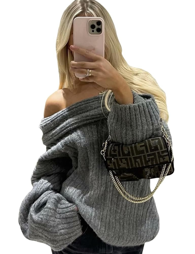 Women Off Shoulder Batwing Sleeve Oversized Chunky Sweaters (Free Size) | Amazon (US)