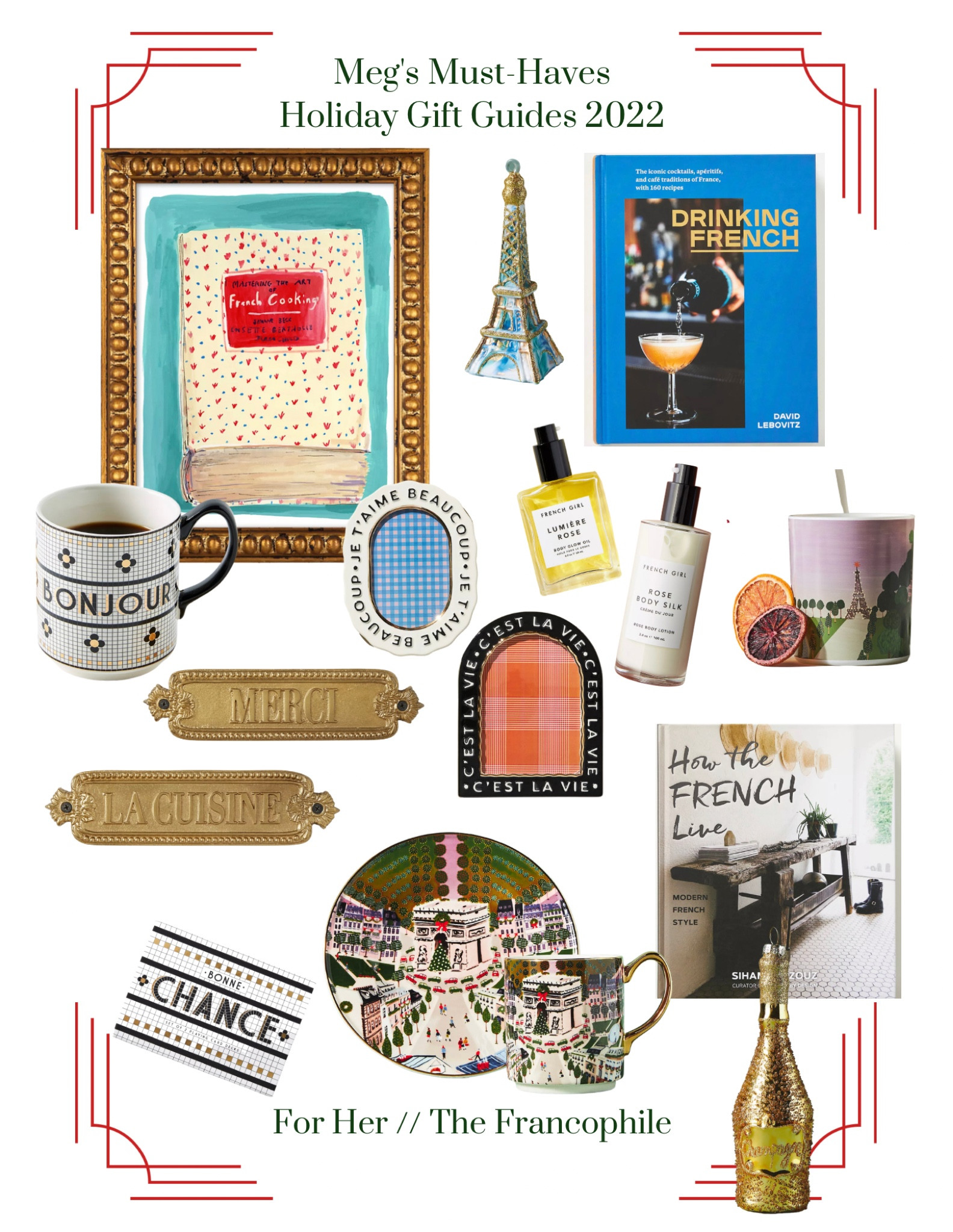 If she loves all things France, this guide is for her. From a bistro tile Bonjour mug to a cute print of Mastering the Art of French Cooking, I've got you covered. 

You can shop this gift guide and so much more by visiting my LTK shop via the link in my bio. 



#LTKHoliday #LTKSeasonal #LTKGiftGuide