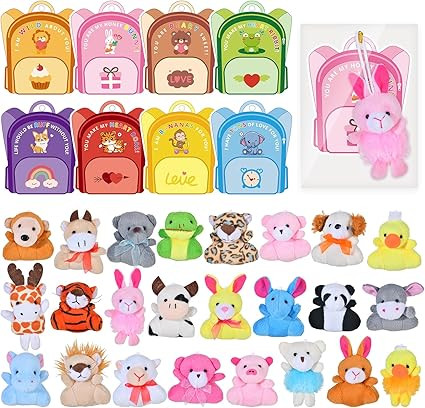 24 Packs Valentines Day Gift Cards with Mini Animal Plush Toy Party Favors, Stuffed Animals Plush... | Amazon (US)