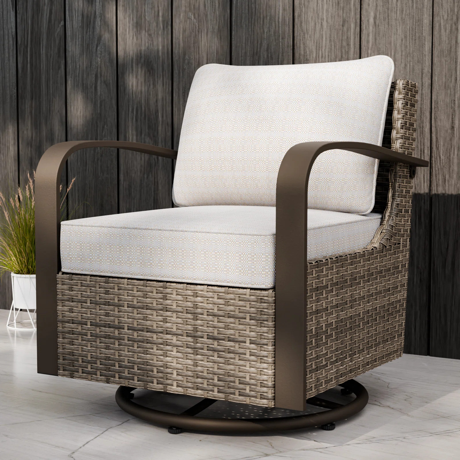 Patio Wicker Swivel Rocking Chairs with Cushions | Wayfair North America