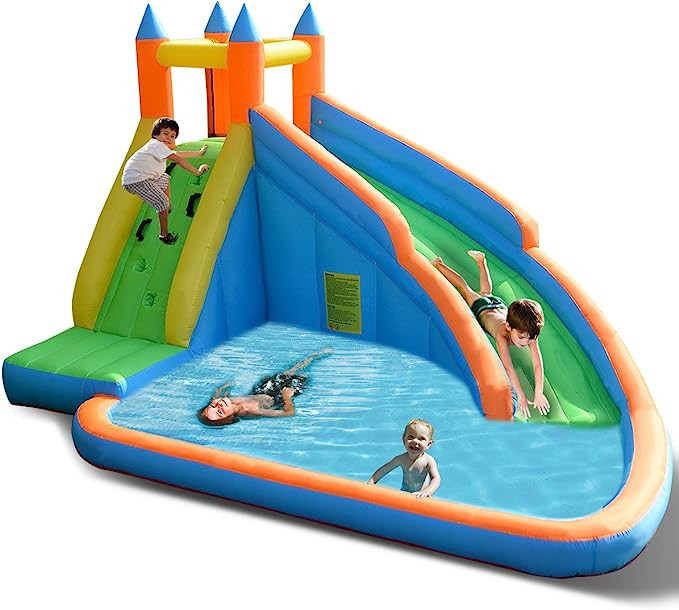 Costzon Inflatable Water Slide, Giant Bouncy Water Park Jump Castle Waterslide for Kids Backyard ... | Amazon (US)