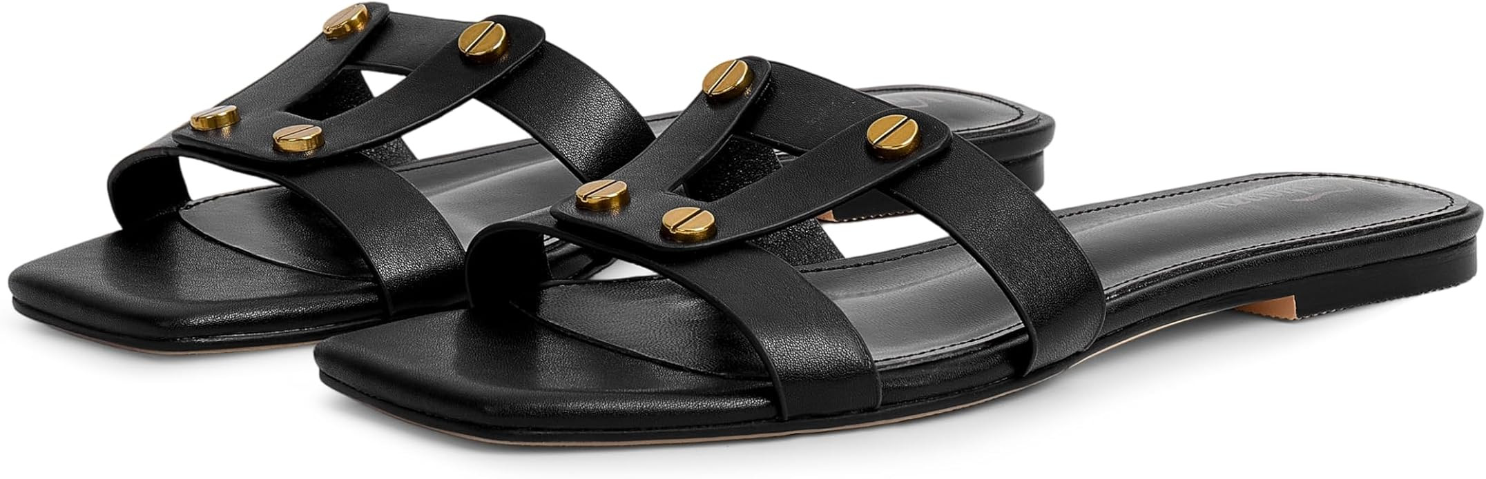 Slide Sandals Flat for Women Slip on Slipper Square Toe Studded Sandal Summer Beach Fashion Dress... | Amazon (US)
