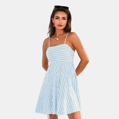 Women's Striped Spaghetti Strap Mini Dress - Cupshe-XL-Blue | Target