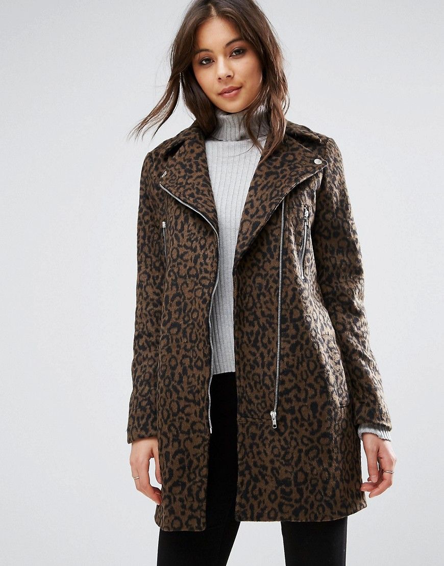 Missguided Wool Mix Leopard Biker Jacket - Multi | ASOS US