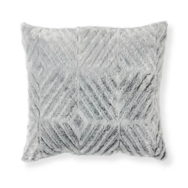 Mainstays Decorative Throw Pillow, Diamond Cut Faux Fur, Gray, 18" Square, 1 per Pack | Walmart (US)