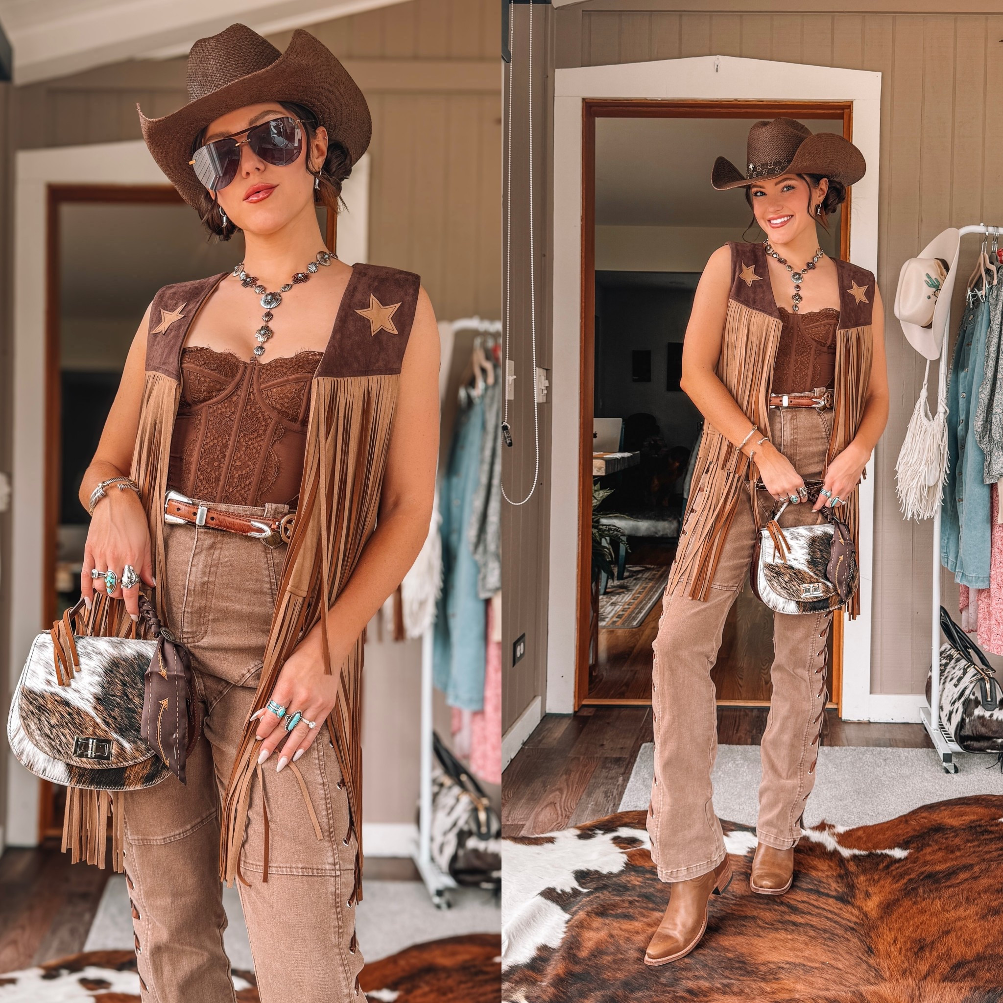 Cowgirl summer western outfit! 

Lane boots: “TXCARA”
Purse: LovLeathers - “CARALOV”
Earrings: cordsclub 
Belt: vintage 
Vest: Saints & Hearts Women's Faux Suede Star Tiered Fringe Vest

#amazon #founditonamazon #westernfashion #stylingtips #outfitinspo #countruconcert #summeroutfiy 

#LTKStyleTip #LTKSeasonal #LTKU