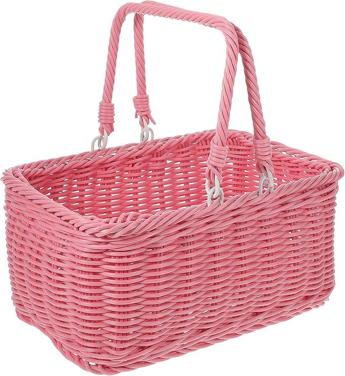 CALLARON Woven Picnic Basket Pink Wicker Basket Small Picnic Basket Fruit Basket with Handle Plas... | Amazon (US)