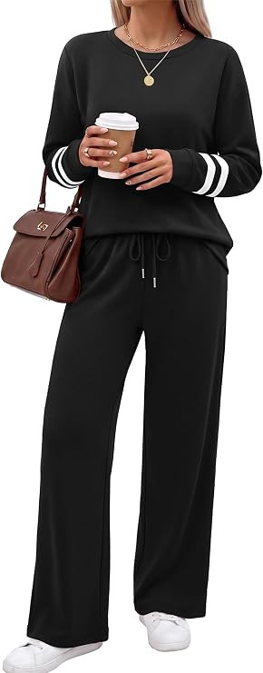 Sampeel Womens Two Piece Lounge Sets Fall Outfits Varsity Stripe Wide Leg | Matching Sets,Fall Cl... | Amazon (US)