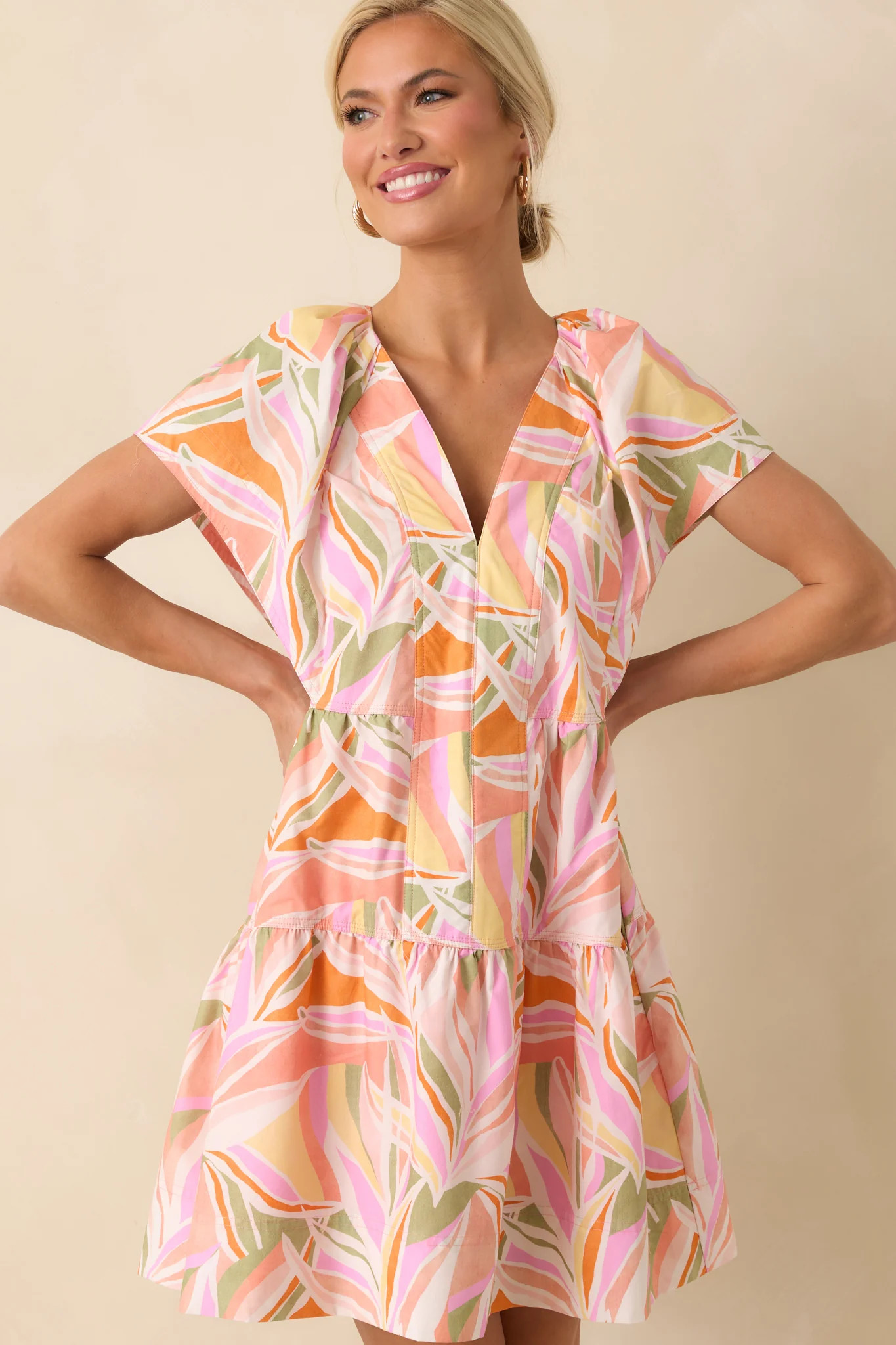 Too Cute To Care Light Pink Abstract Floral Print Cotton Mini Dress | Red Dress