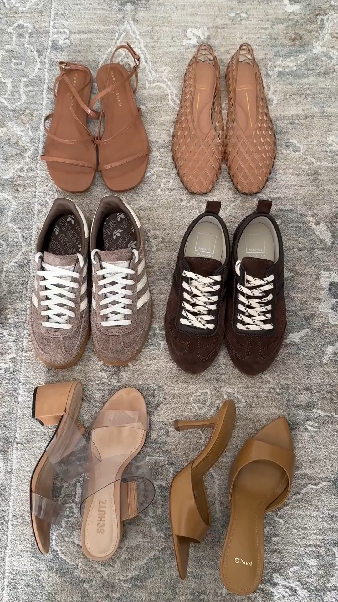 SIzing info below! I'm usually a 5 to 5.5 in most brands. More neutral sandals also linked under similar 
• Marc Fisher strappy sandals . I got 5.5 comfortable and sleek, no issues with the front strap 

• Dolce Vita jelly flats in Mocha size 5, size down if you're a half size

• Adidas handball spezial sneakers 5, runs big and fits loose on me but so comfy and supportive. would size down half if they made smaller

• Dolce Vita suede sneakers runs small, size up! I took a 6 for a comfortable fit

• Mango sandal heels 5, go leather instead of patent leather. also comes in lower heel

• Schutz clear block heel sandals 5.5

• Sam Edelman Loraine loafers 5.5 very comfy and tts. 

• Sam Edelman slingback heels 5.5 slightly narrow at toes so I went with my bigger half 

spring shoe lineup for work to travel 

#LTKTravel #LTKmomlife #LTKSeasonal