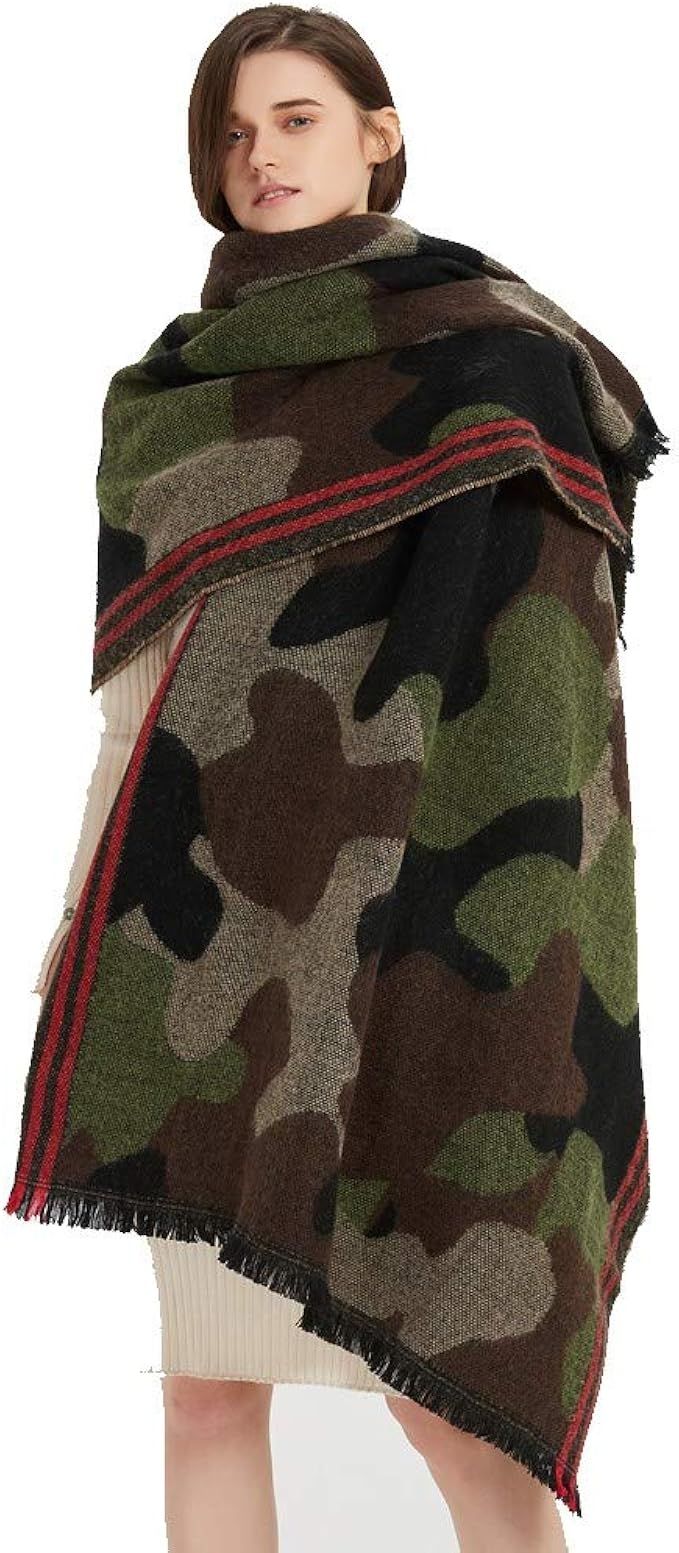 Camouflage Shawl Wrap Cashmere Scarf Oversized Poncho Cape Travel Blanket Scarf Pashmina Cardigan... | Amazon (US)